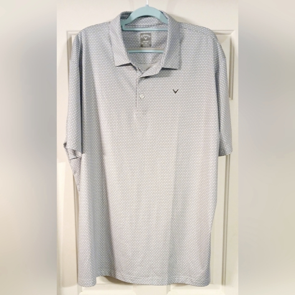 NWOT - Callaway Men's OPTI DRI Short Sleeve Light Grey & White Golf Polo XXL